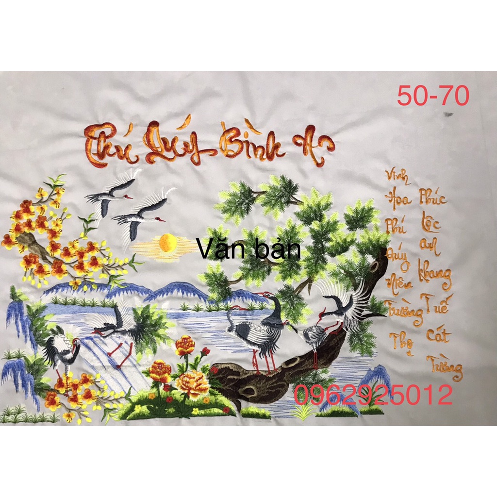 Tranh thêu GIÀU SANG PHÚ QUÝ với đày đủ sai số từ kt 50-70cm đến 80-120cm với 2 màu đen và trắng