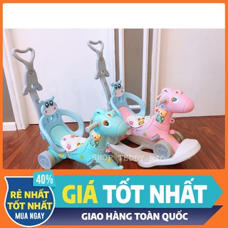 Ngựa bập bênh khiêm chòi chân 3 in 1 có nhạc, bánh xe phát sáng, có tựa để tay cho bé - Mẫu mới Shopee