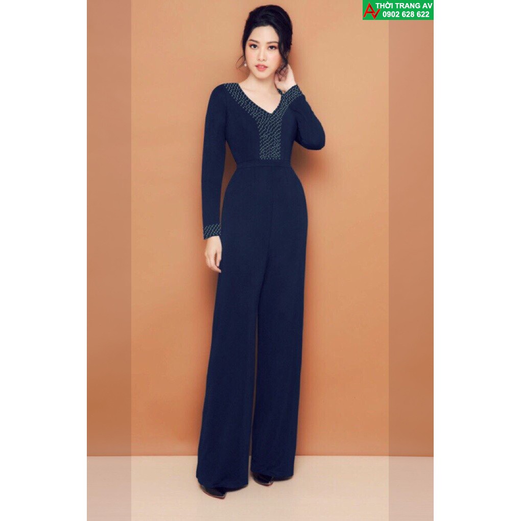 Jumpsuit - Đồ bay dài ống suông rộng tay dài đính hột đầy sang trọng - AV6224