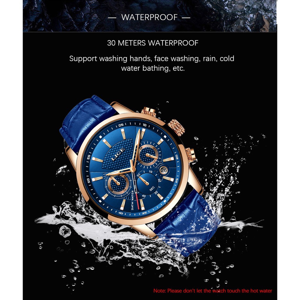 LIGE Đồng Hồ Dây Da Thể Thao Chống Thấm Nước Cho Nam | BigBuy360 - bigbuy360.vn