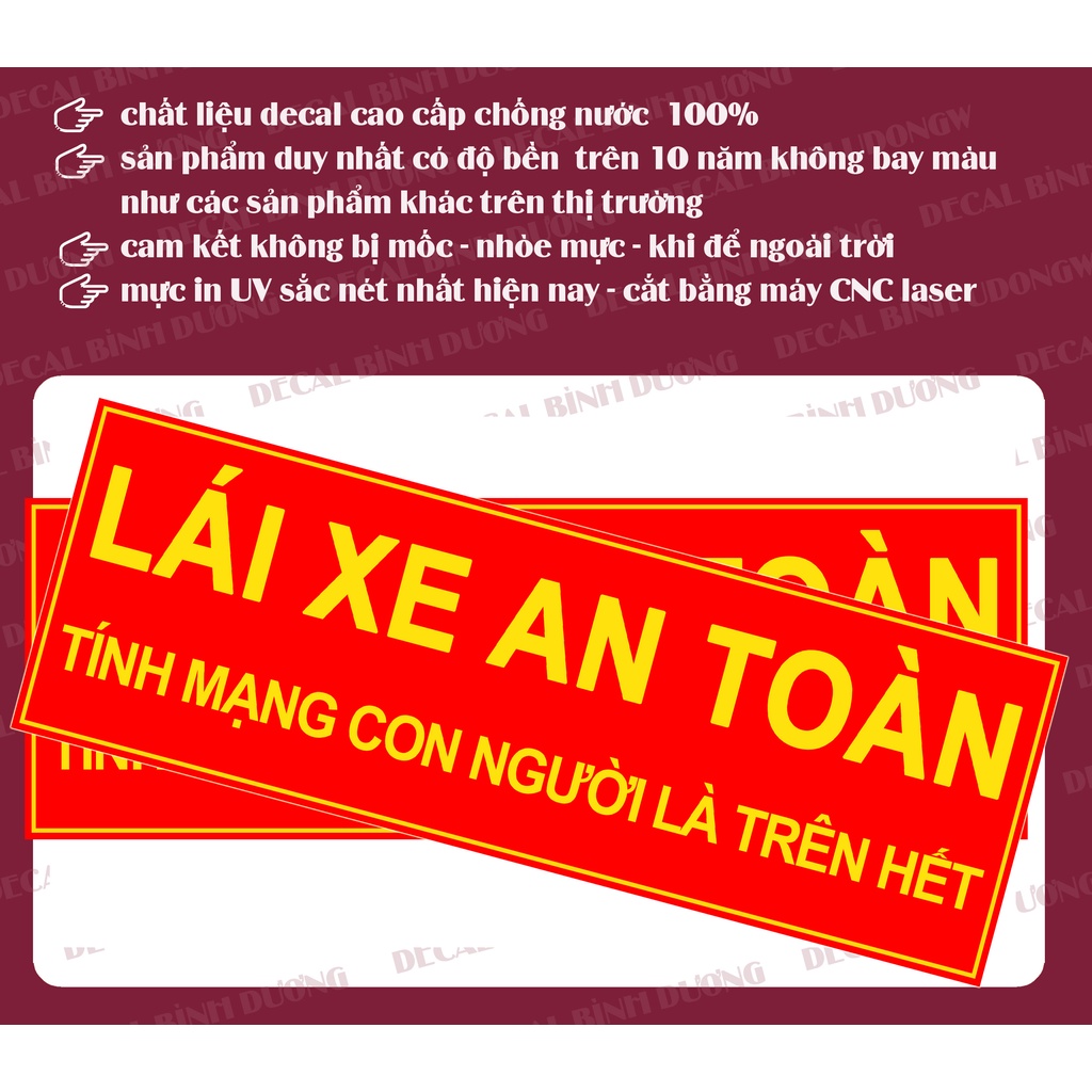 LOGO LÁI XE AN TOÀN - NỀN ĐỎ DÀI 28CM DECAL CAO CẤP CHỐNG NƯỚC CHỐNG ẨM MỐC