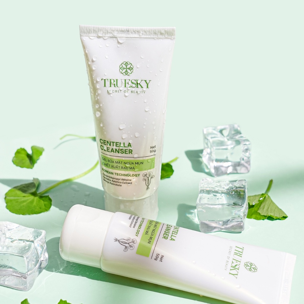 [Mã BMLT30 giảm đến 30K đơn 299K] Gel rửa mặt ngăn ngừa mụn Truesky Centella Cleanser chiết xuất rau má 50g