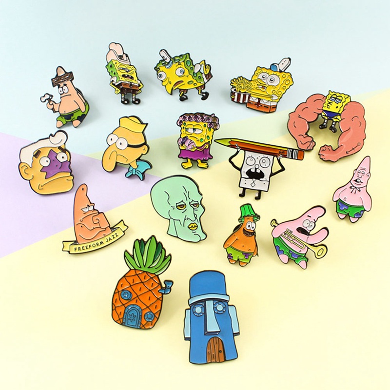 Nuserw GDHY SpongeBob Anime Series Brooch 16 Styles Sponge Bob Enamel Pins Sea Stars Barnacle Boy Pineapple House For Kids Button Badge-in Brooches From Jewelry &amp; Accessorie