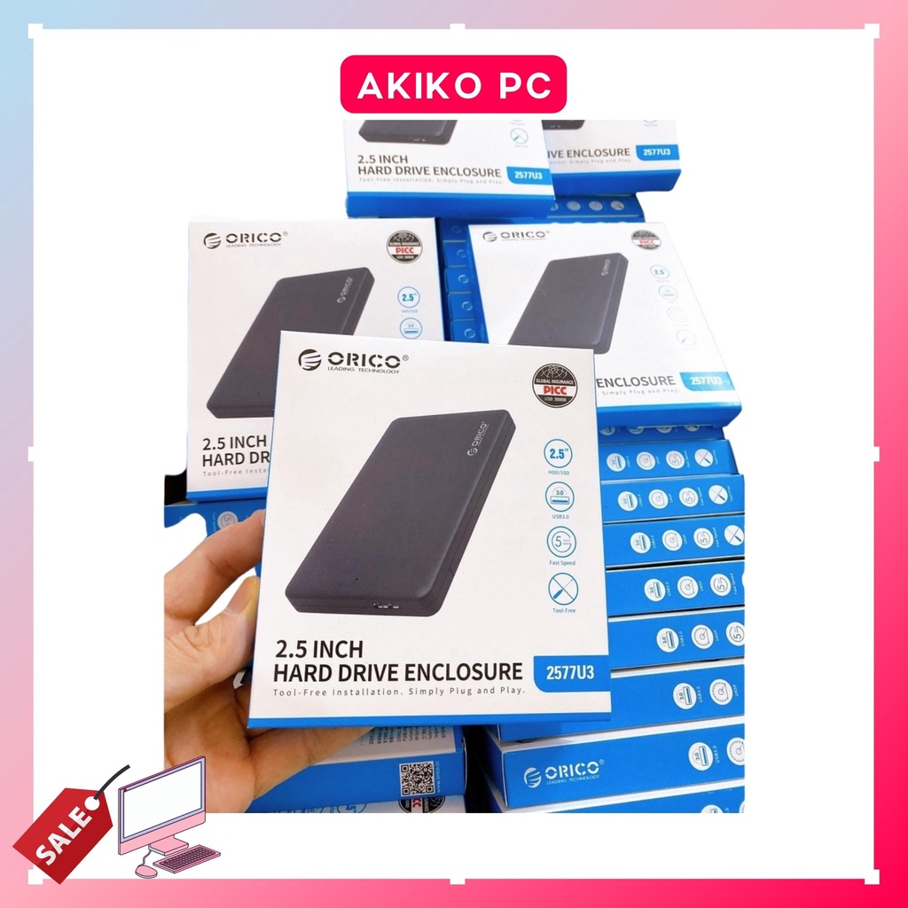 Hộp đựng ổ cứng HDD box 2.5" Orico 2577U3 - Western 3 0 dùng cho HDD SSD bảo hành 12 tháng AKIKO AKBOX