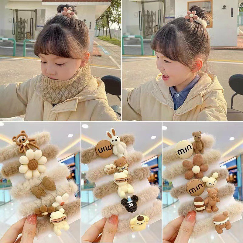 Vĩ 5 buộc tóc lông phối gấu nâu hottrend noel