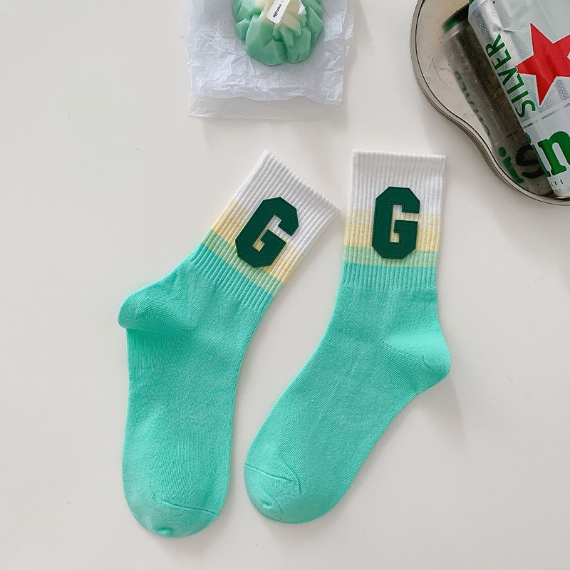 Vớ Cotton Cổ Cao Màu Gradient In Chữ G Thời Trang Đường Phố Cho Nữ