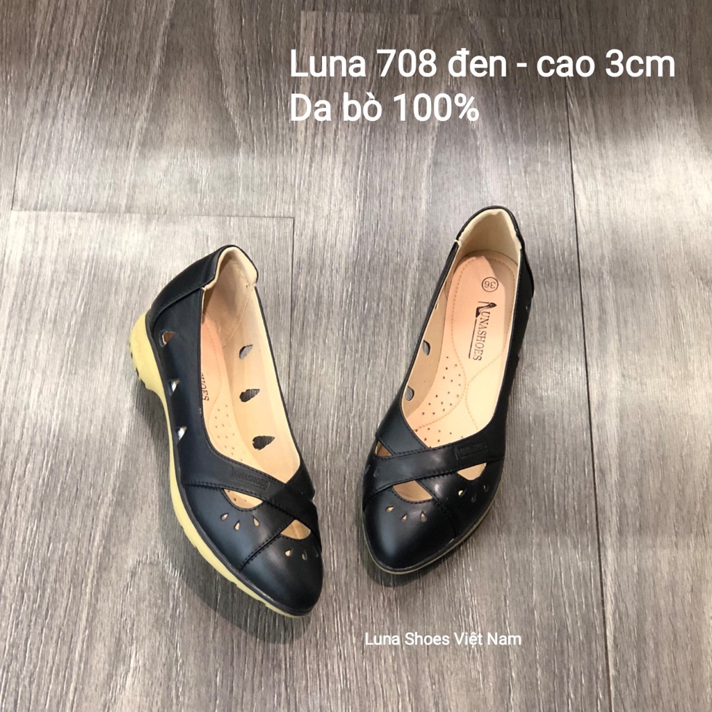 Giày slipon nữ da bò mềm êm chân LUNASHOES 708 da thật 100% bảo hành 2 năm