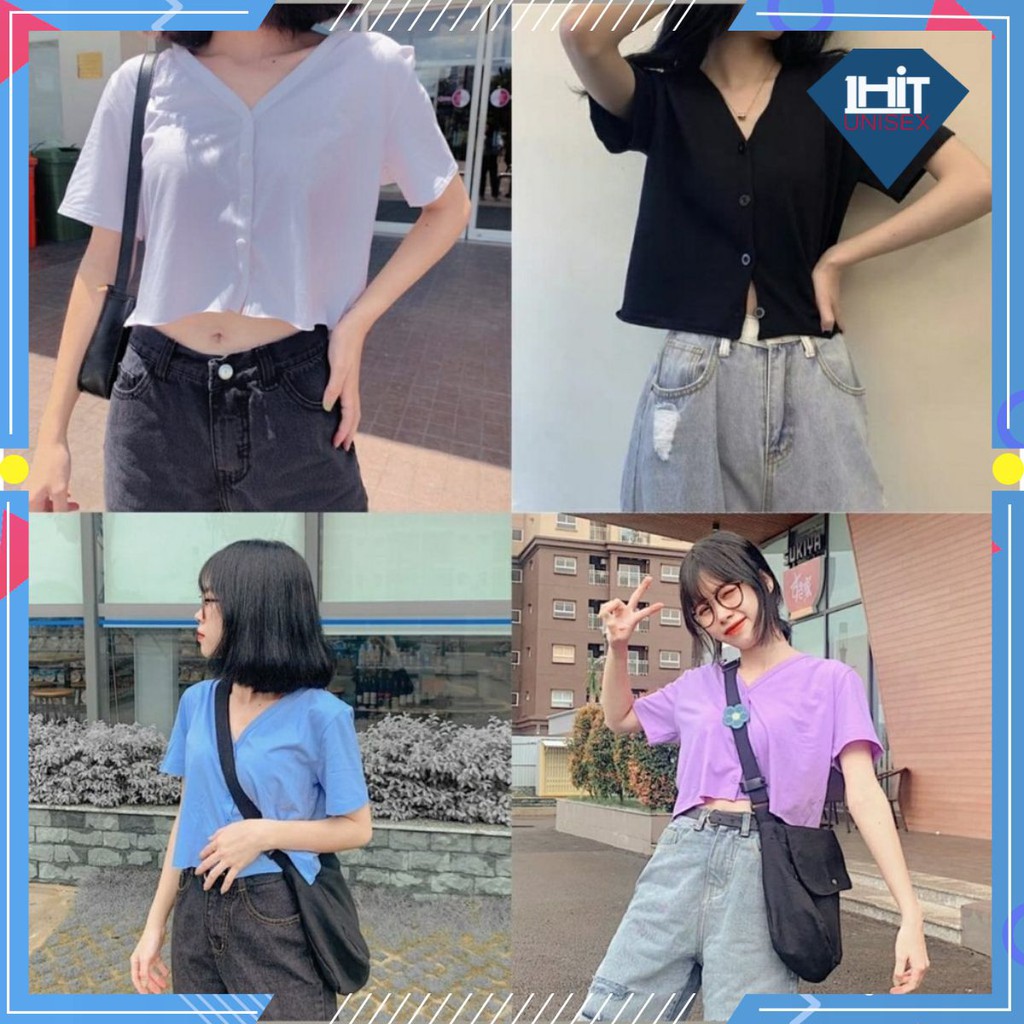Áo Croptop YUNI Cổ Tim Tay Lỡ Unisex 1HIT_UNISEX (7 Màu)