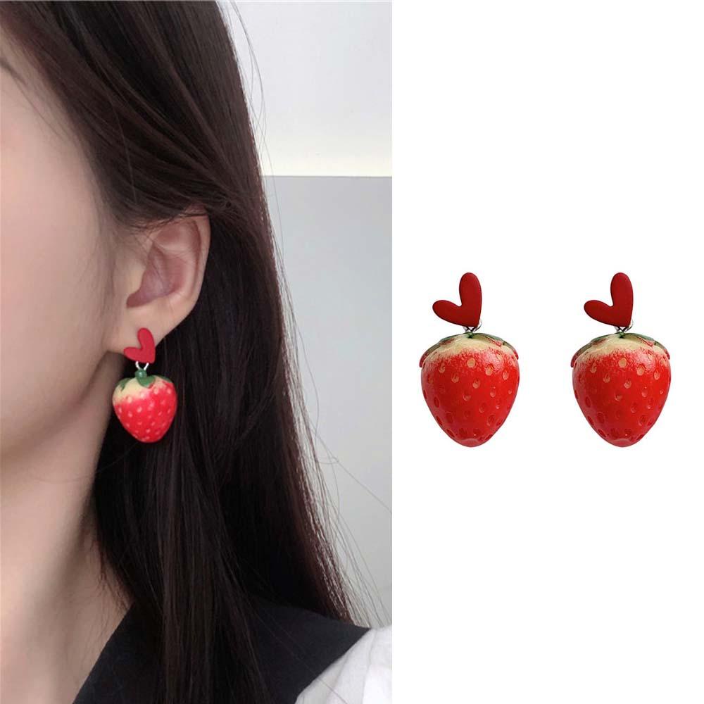 Bông Tai Dáng Dài Họa Tiết Dâu Tây Dễ Thương Cho Nữ