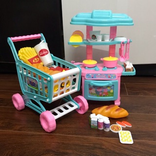 Bộ đồ chơi bếp cho bé kèm xe đẩy siêu thị mẫu peppa y hình 