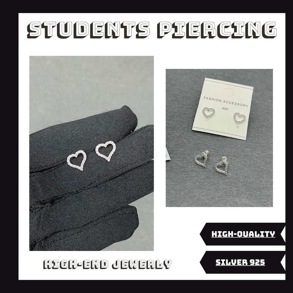 Khuyên Tai Bạc 925 Trái Tim Đính Đá - Khuyên Bạc 925 Cao Cấp