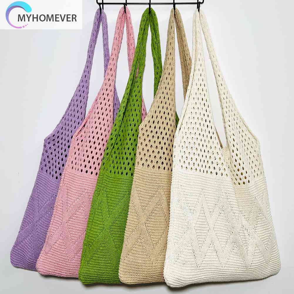 Túi Xách Đan Len Sức Chứa Lớn Màu Trơn Phong Cách Boho Thời Trang Cho Nữ