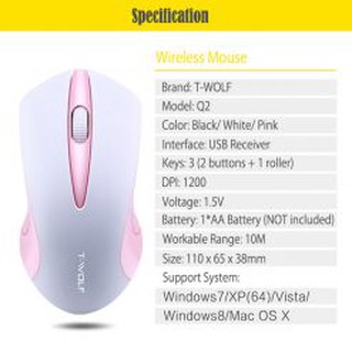 Chuột không dây T-WOLF Q2 (Đen, Trắng, Hồng)