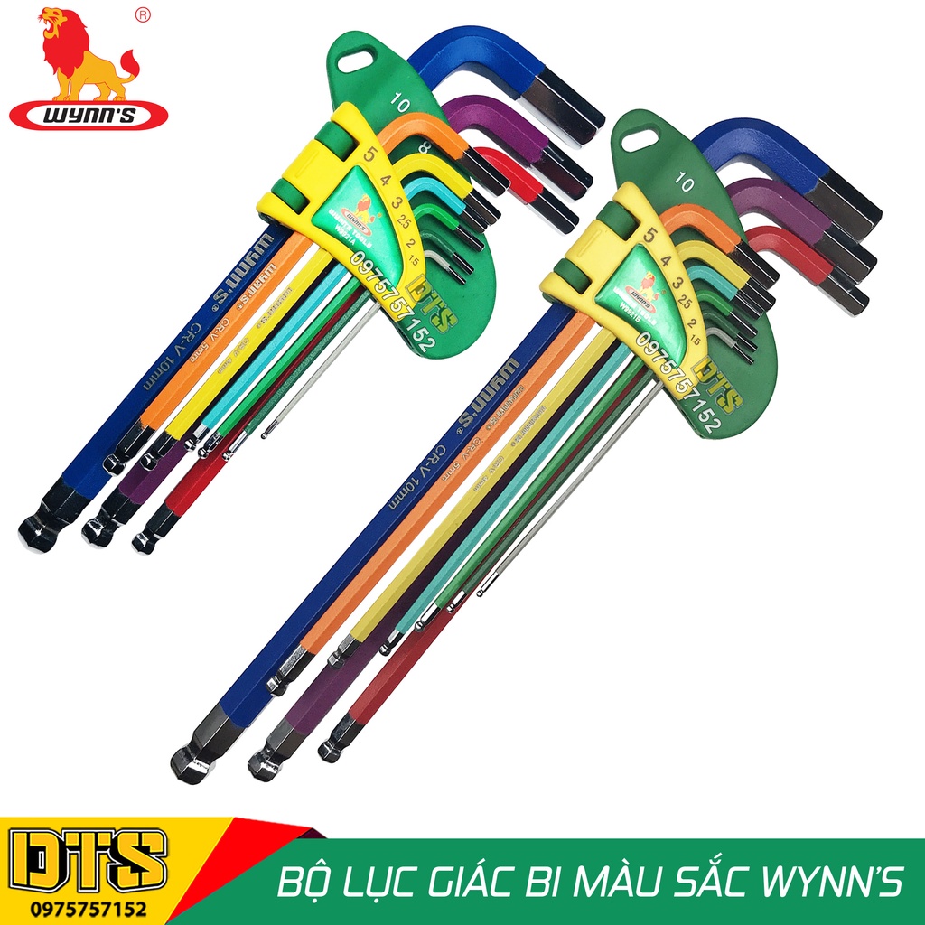 Bộ lục giác đầu bi 9 món (nhiều màu sắc) WYNN’S, bộ khóa lục giác thép cứng cao cấp CR-V hàng chất lượng cao