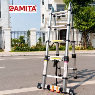 Thang rút đôi 2.8m +2.8m. Chữ A dài duỗi thẳng 5m6 DAMITA Hàn Quốc nhôm CO8030 bảo hành  2 năm chính hãng