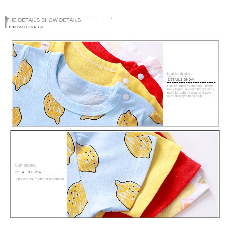 Bộ Áo Liền Quần Tay Ngắn Vải Cotton In Hoạt Hình Động Vật Dễ Thương Cho Bé Từ 0-24 Tháng Tuổi