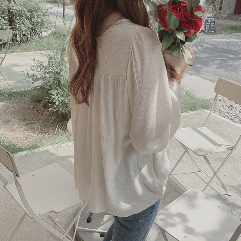 Áo kiểu màu trơn tay dài phong cách thời trang retro dành cho phái đẹp
