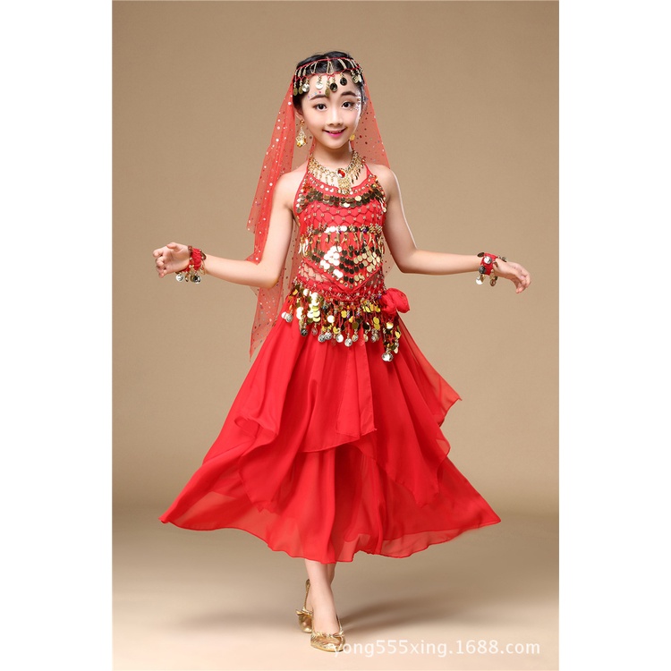 Set Áo Váy Belly Dance Ấn Độ Cao Cấp Màu Hồng