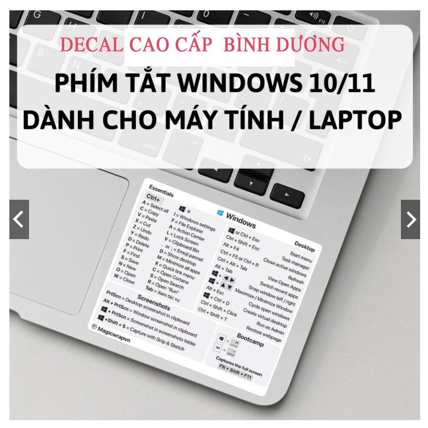 1 Miếng Dán phím tắt Windows 10 / 11 dán laptop | Có bootcamp | Magicwrapvn | Cho mọi laptop. Sticker phím tắt