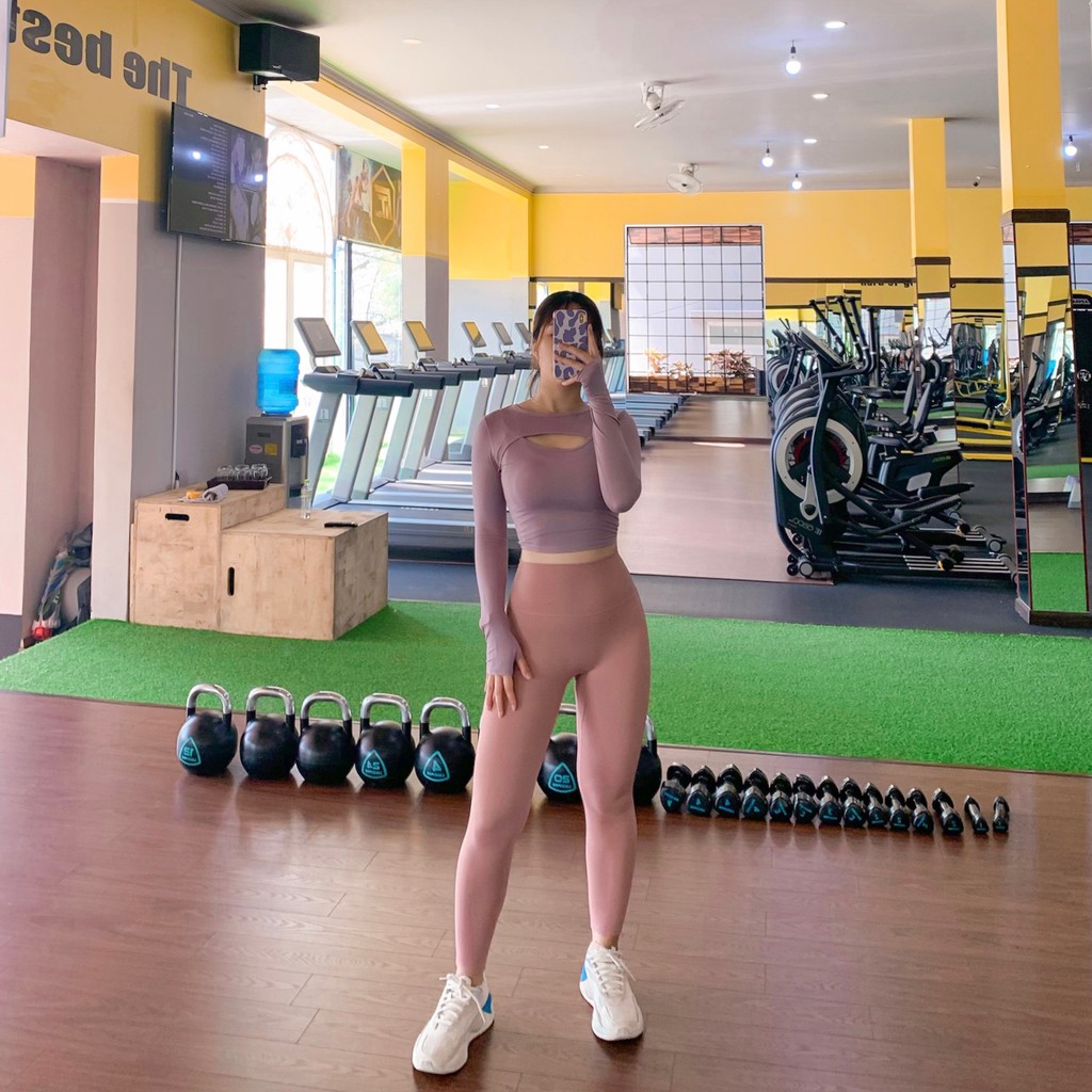 Áo Tập Gym Nữ [CROPTOP] Tay Dài Khoét Ngực Cong Cao Cấp [ĐỒ TẬP GYM NỮ]