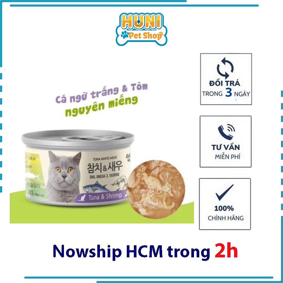 Pate mèo Meo Wow CÁ NGỪ TRẮNG NGUYÊN MIẾNG  6 vị Gà, Tôm, Cua, Cá ngừ, Hồi, Cá cơm  - Huni Petshop