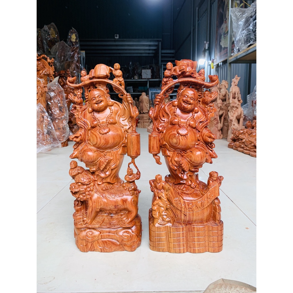 Tượng Di Lặc Ngũ Phúc Cưỡi Nghê, Gỗ Hương Cao CẤp, Bày Phòng Khách, Phòng Làm Việc, Kệ Tủ...