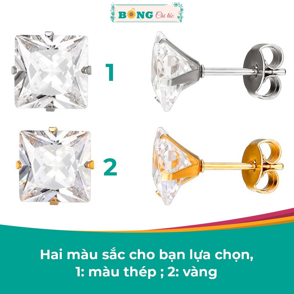 Bông tai titan unisex hạt đá Zircon 3mm phong cách Hàn Quốc, thép y tế không gỉ BT90 - khuyên tai BÔNG Cài Tóc