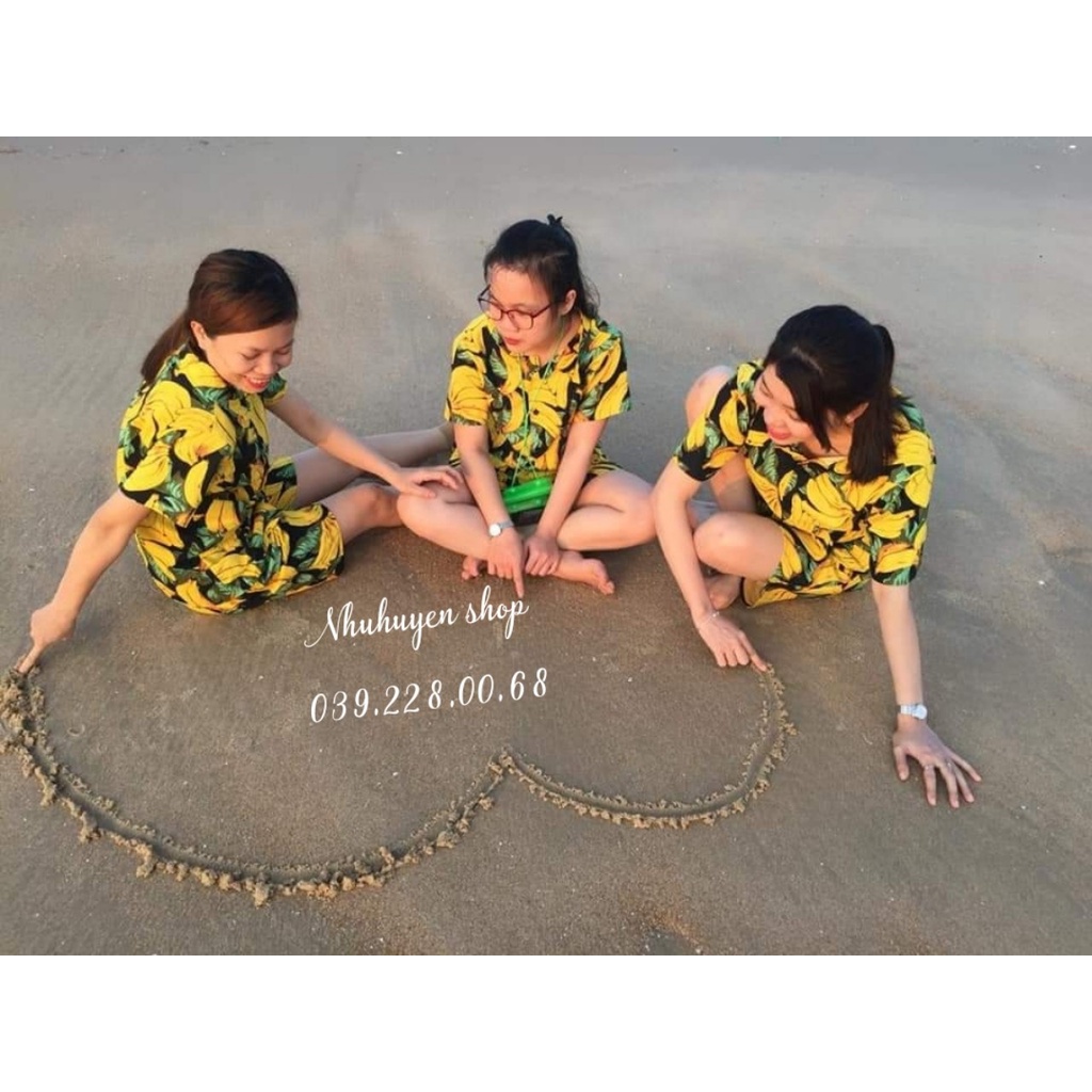 (chất kate thái 1 - kho HCM) bộ chuối vàng đi biển, team - bộ hoa quả, trái cây big size- chuyên sỉ lẻ - nhuhuyen shop