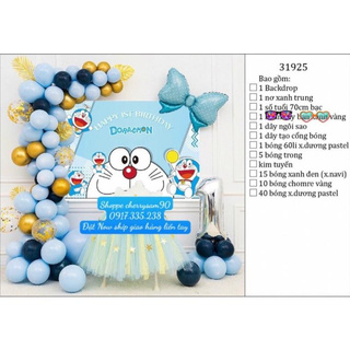 Set Bóng trang trí sinh nhật Doremon Backrop Thiết kế Tên Sinh Nhật Kiểu Hàn Quốc