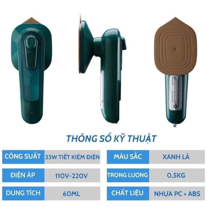 Bàn ủi hơi nước màu xanh cầm tay mini, bàn là hơi nước mini du lịch 33w nhỏ gọn tiện dụng
