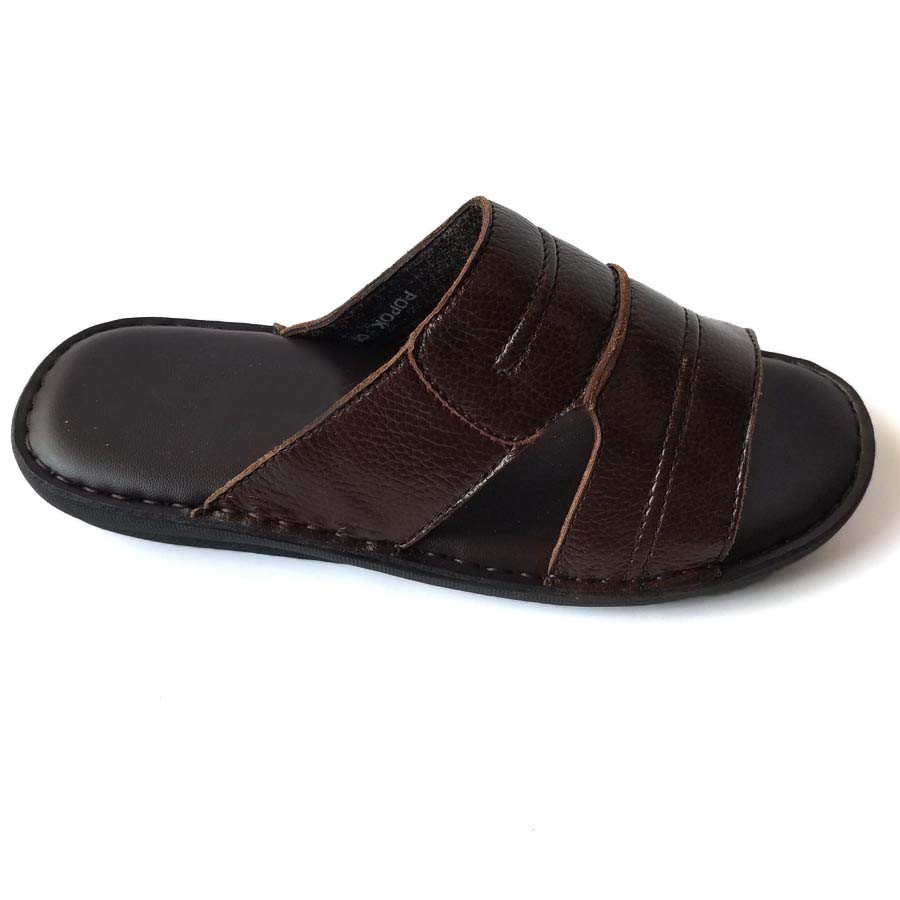 Dép Da Nam Da Bò, Dép Nam Quai Ngang Da Bò Thật Khâu Đế Cao Cấp HKT Shop DNA751