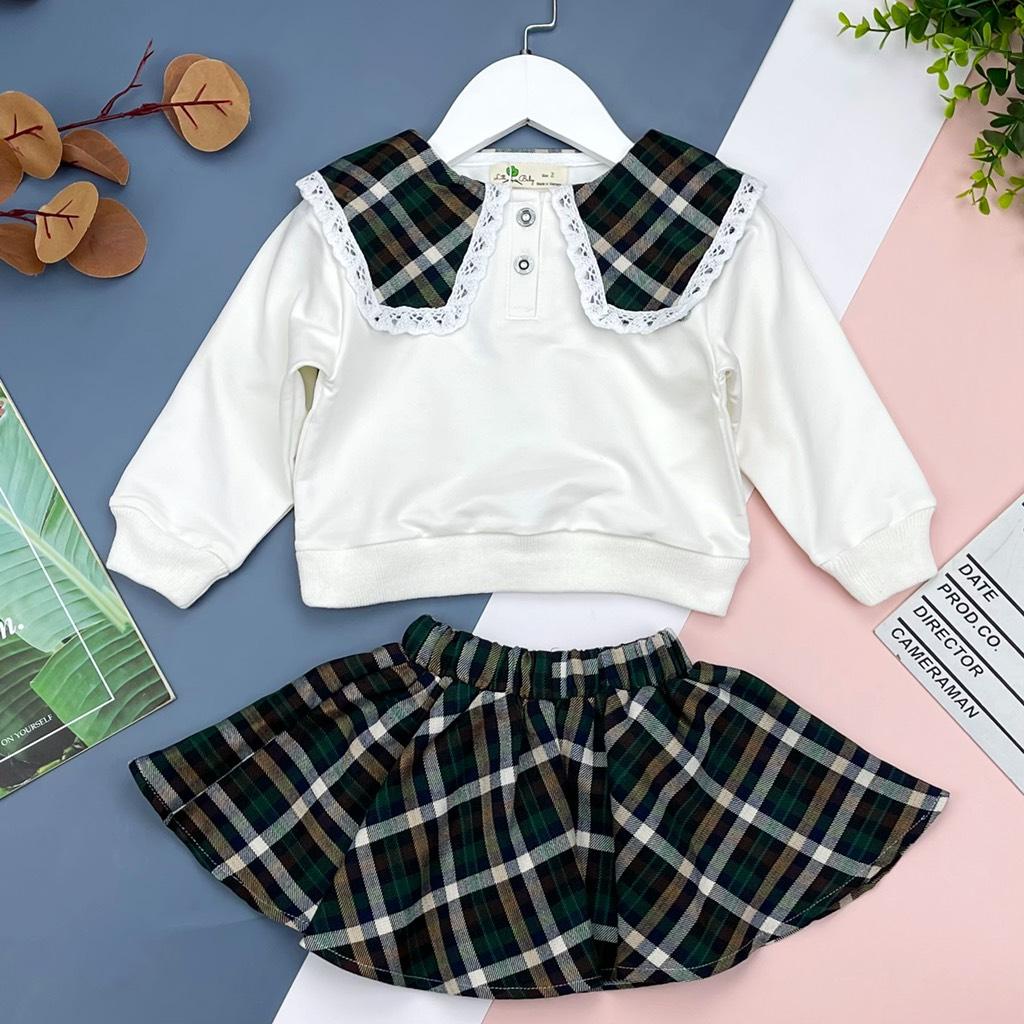 Bộ chân váy LITIBABY, áo nỉ trắng, size 2/8T. Chất nỉ đẹp, bền