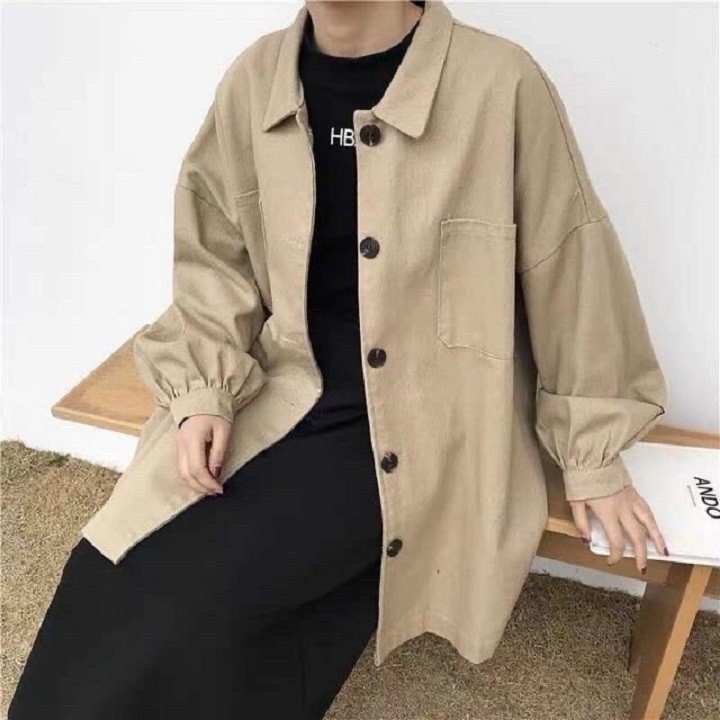 Áo khoác Sơ Mi Kaki Trơn Phối Túi Hàn Quốc Form Rộng Unisex Nam Nữ Ulzzang | BigBuy360 - bigbuy360.vn