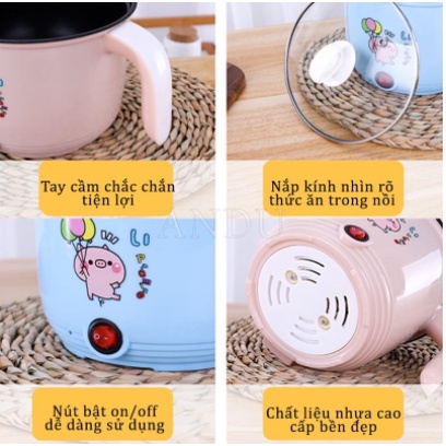 Nồi Lẩu, Ca Nấu Mì Siêu Tốc 18Cm Mini Đa Năng, Chiên, Hấp, Lẩu, Rán Siêu Tiện Dụng