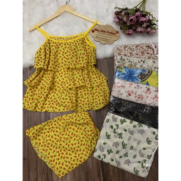 Bộ đồ ngủ mặc nhà dây hoa tầng nhiều họa tiết xinh xinh