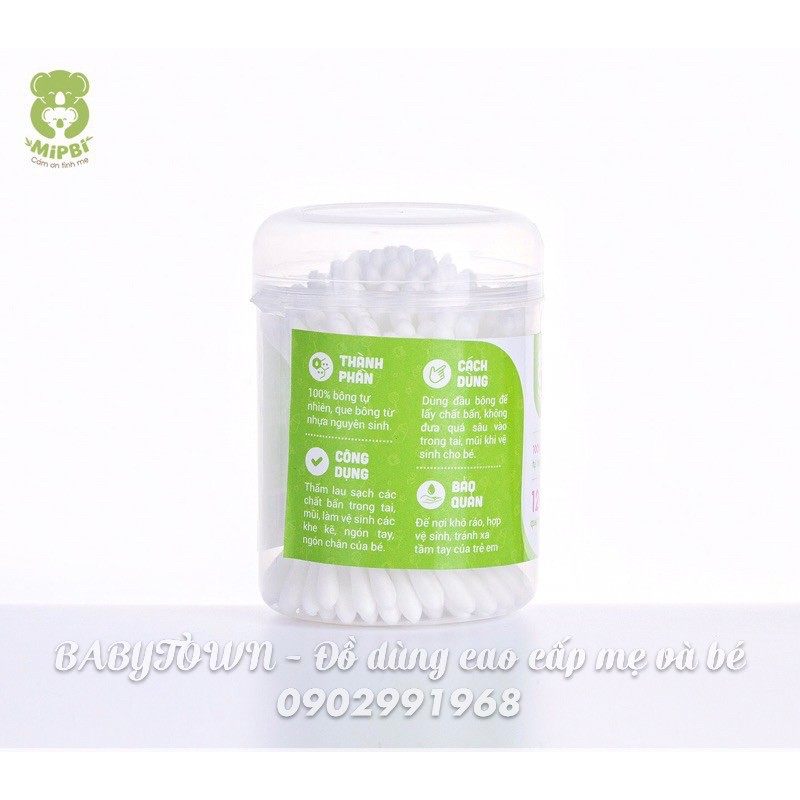 Tăm Bông Kháng Khuẩn Mipbi Cho Bé (hộp 180 que)