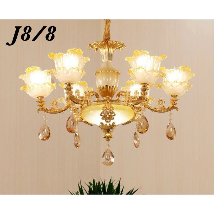 Đèn Chùm 8 Tay Hợp Kim Và Pha Lê Cao Cấp ,Phù Hợp Cho trang Trí Phòng Khách,Sảnh Nhà Hàng Khách Sạn-Có kèm Bóng Đèn Led