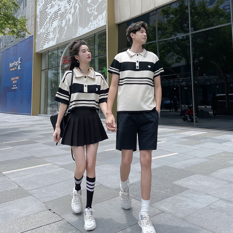 Áo đôi nam nữ có cổ chất len dệt kim