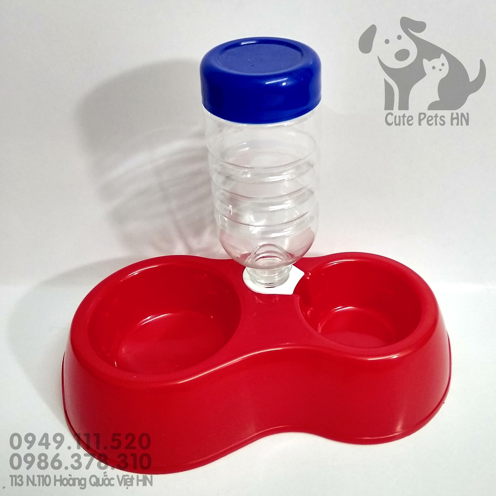 Bát đôi cấp nước tự động gắn chai nước ngọt (bát không bao gồm chai) - CutePets phụ kiện chó mèo Pet shop