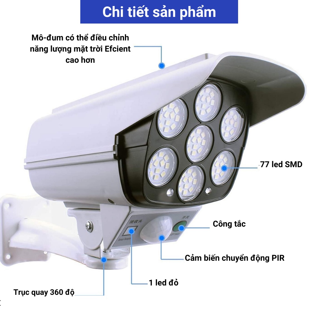 Đèn năng lượng mặt trời, đèn giả cam trộm  77 mắt led SHOPNHATPHONG - CHỐNG NƯỚC - CÓ CẢM BIẾN CHUYỂN ĐỘNG