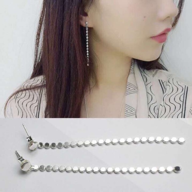 Khuyên tai 2 dây dài siêu sang chảnh bạc ta