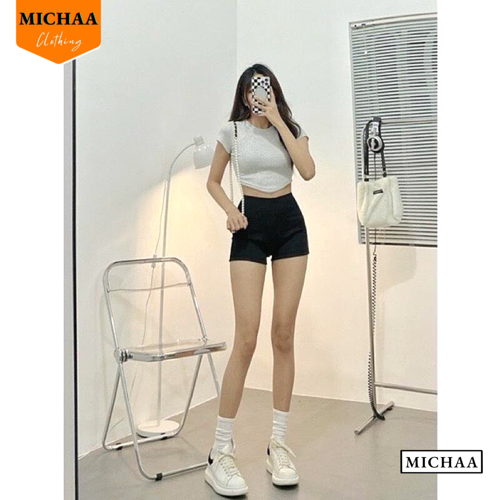 Áo Croptop CỔ TRÒN VẠT NHỌN Ngắn Tay Nữ Phong Cách Thể Thao Basic Chất Thun Gân - MICHAA CR41