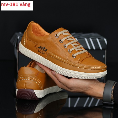 Giầy Nam asisa da bò nappa nhập khẩu mã MV-181 màu vàng bò,giầy thể thao