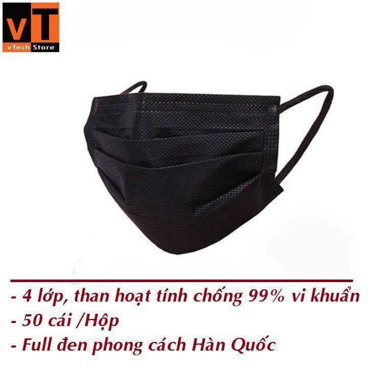 Khẩu trang y tế 4 lớp than hoạt tính Nam Anh màu ĐEN ( hộp 50 cái )