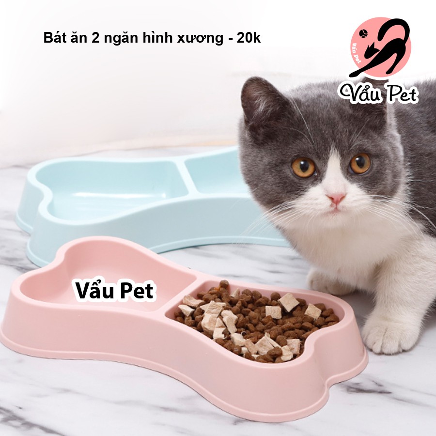 Bát ăn 2 ngăn hình xương cho chó mèo thú cưng (Màu ngẫu nhiên) - Lida Pet Shop