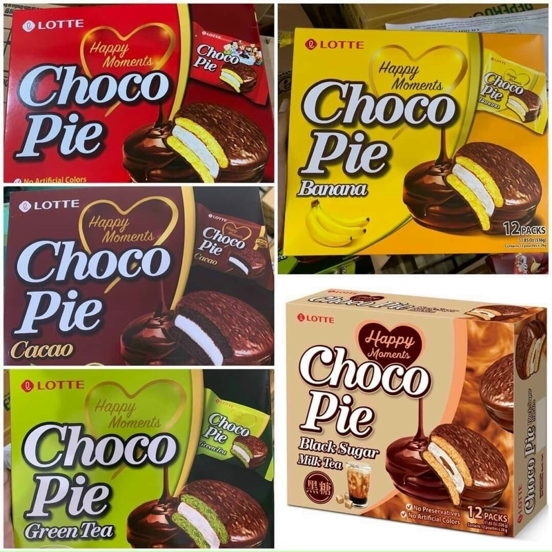 BÁNH CHOCO PIE LOTTE các vị HÀN QUỐC 40k-50k / 1 hộp 336gr (12 cái)