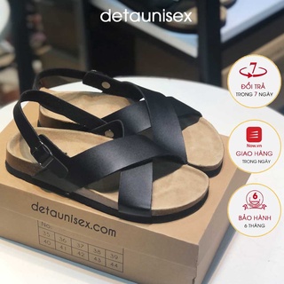 Sandal Detaunisex giày dép đế trấu nam nữ quai chéo X da PU màu đen