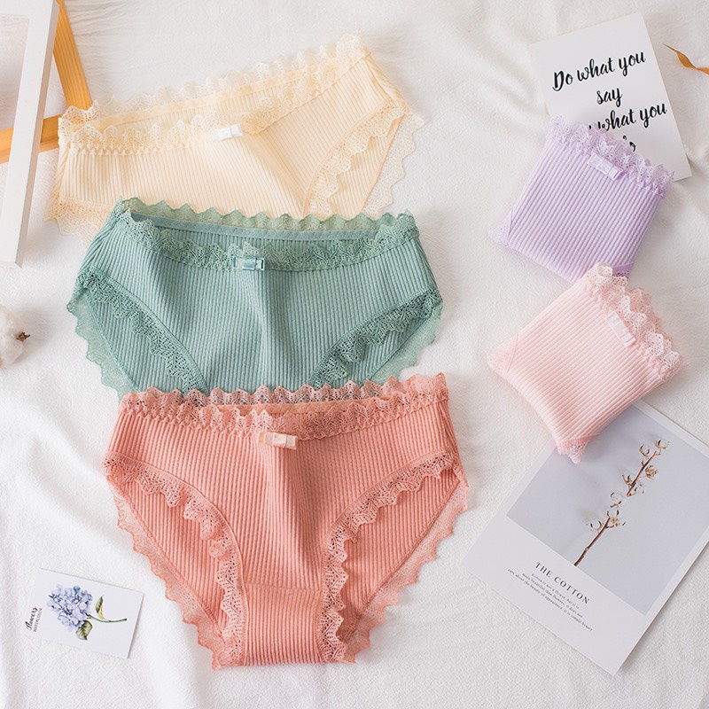 Quần Lót Nữ Cotton Viền Ren Gân Tăm Kháng Khuẩn Hoạ Tiết Viền Ren Sexy Mã 029