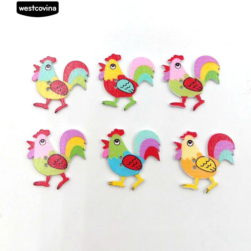 Set 50 Nút Gỗ 2 Lỗ Hình Chú Gà Trống Dễ Thương