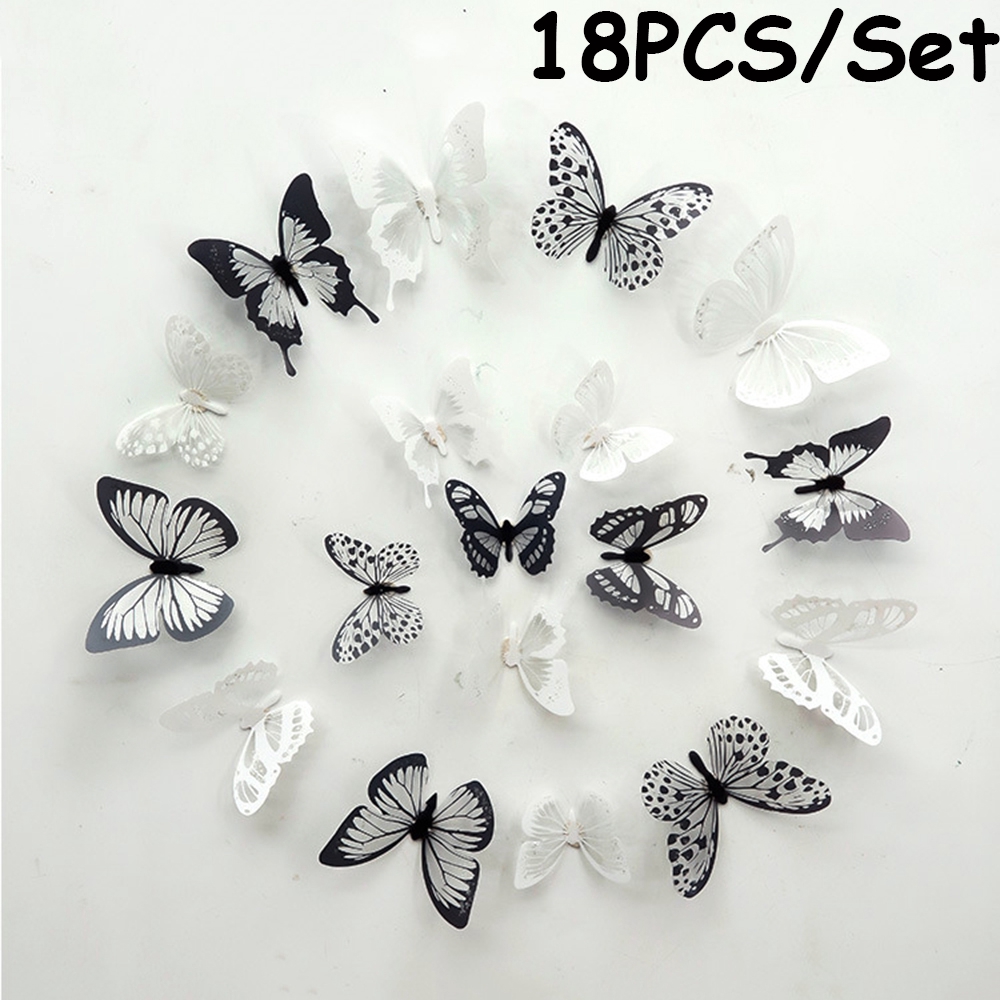 Set 18 sticker PVC dán tường họa tiết 3D hình con bướm dùng trang trí tiệc cưới